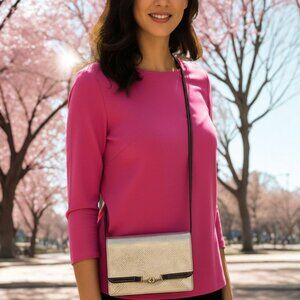 Patricia Nash Snake Embossed Leather Crossbody Bag Gold Brown Trim